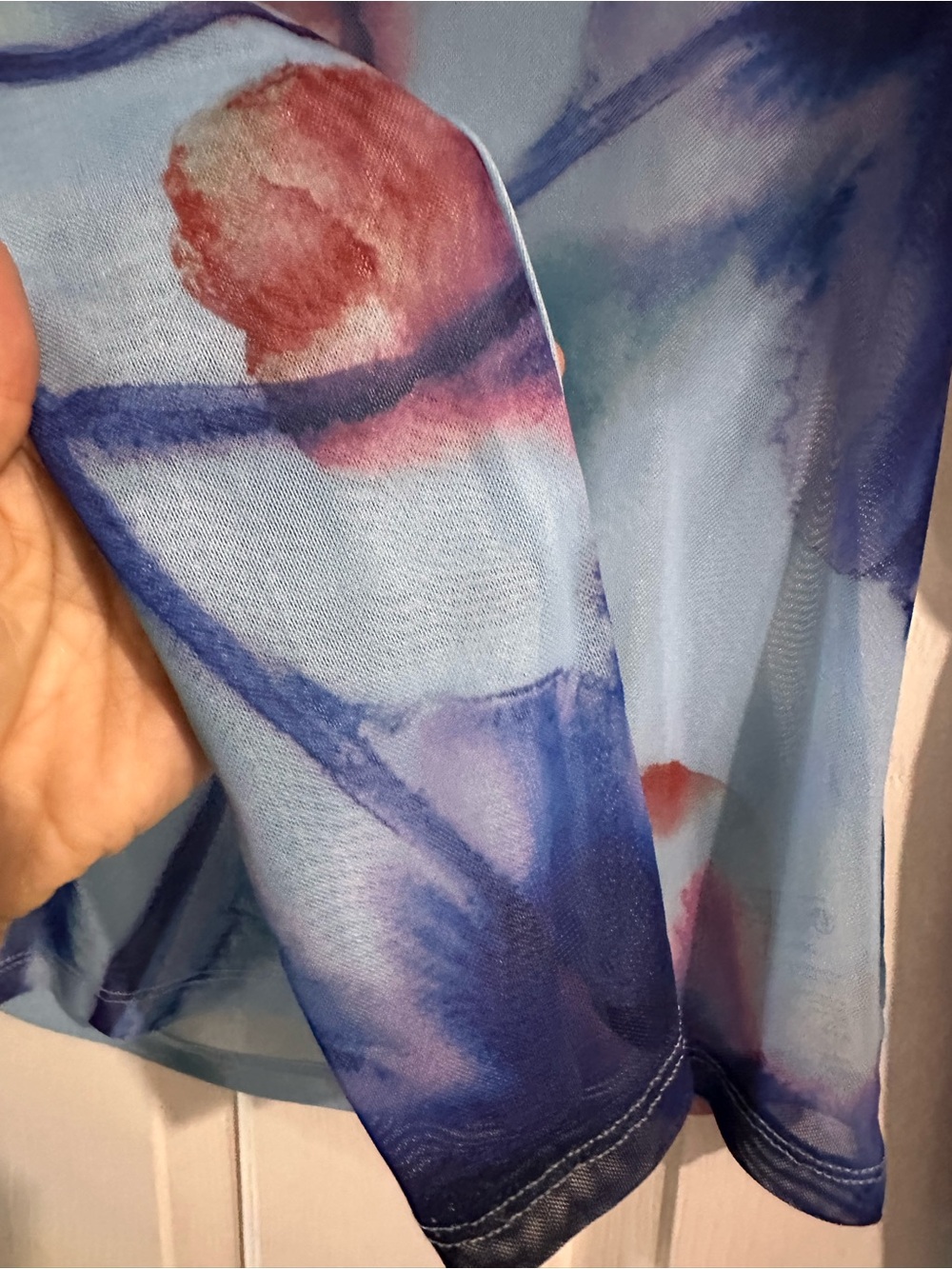 Anthropologie Light Blue Sheer Floral Long-Sleeve Mock Neck Top - Picture 3 of 7